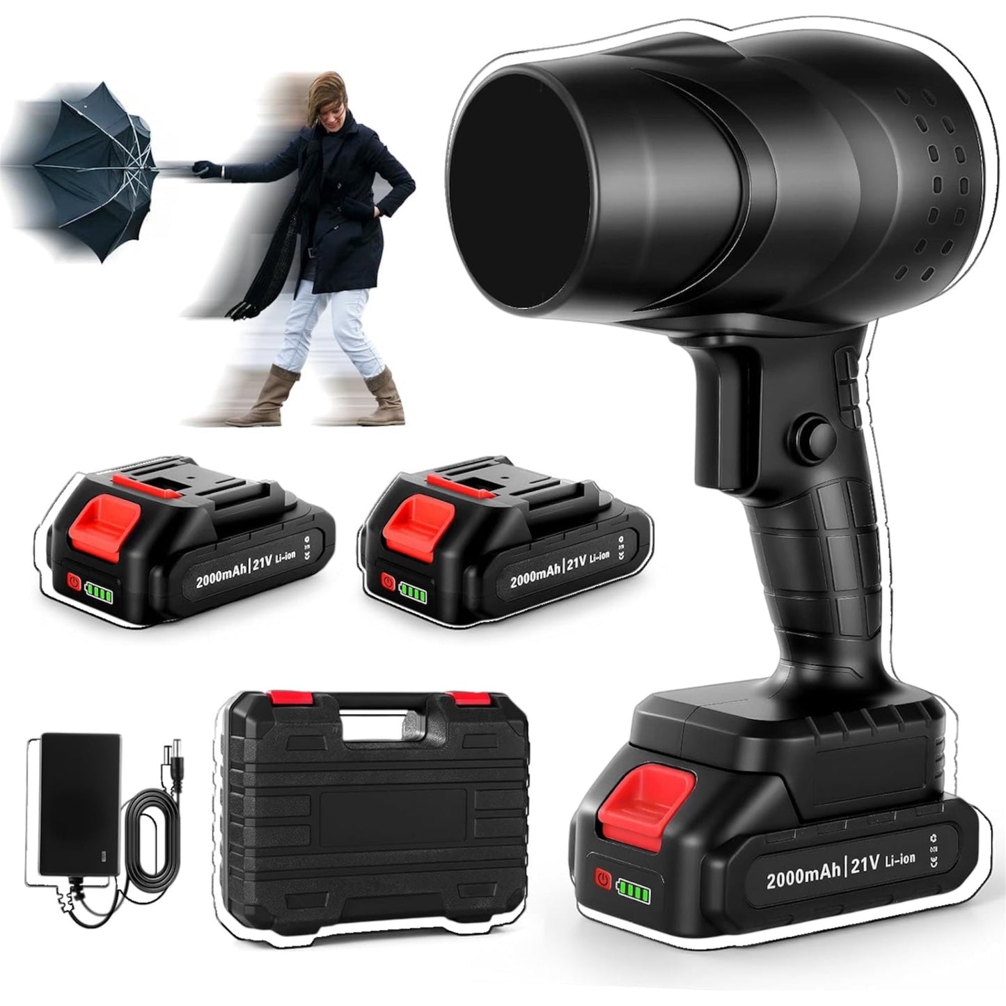 Cordless Leaf Blower, Electric Jobsite Air Blower, Cordless Compressed Air Duster, Portable Dust Cleaner Handheld Lightweight Turbo Jet Blower 250,000 RPM with 2 Batteries for Patio Cleaning, Drying