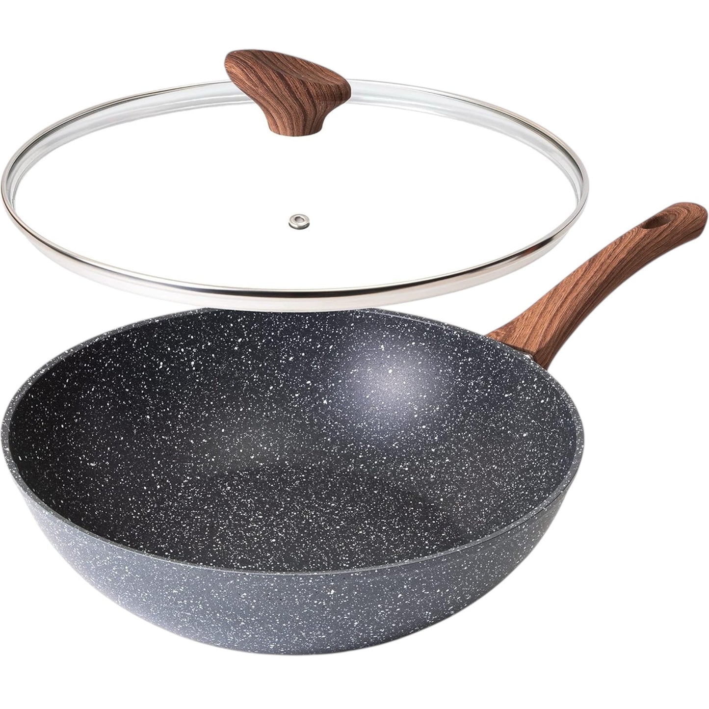 nuovva Non Stick Wok Pan – Deep Stir Fry Pan with Lid – 28Cm Frying Pan with Induction Base