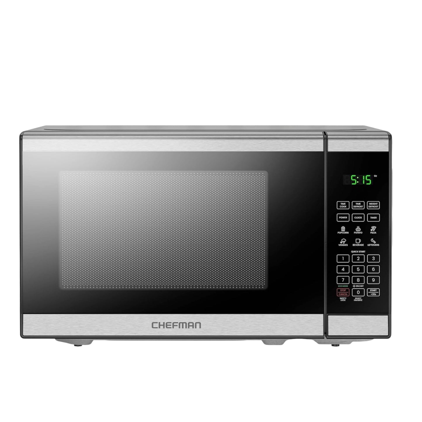Chefman 800W Microwave Oven, 6 Presets, 10 Power Levels, Eco Mode, Memory, Mute Function, Child Safety Lock, Easy Clean, Stainless Steel