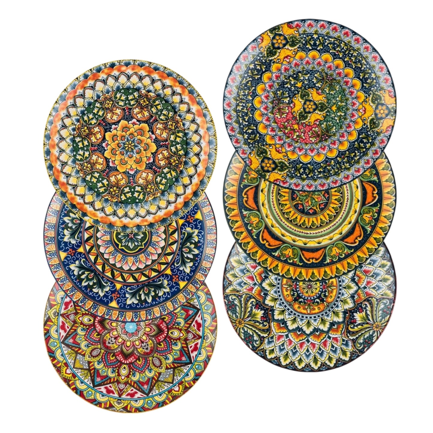 Henten Home Plates Set - 10 Inch, Porcelain Large Dinning round Plates Set of 6, round Plate for Breakfast/Dessert with Pattern - Bohemian Style