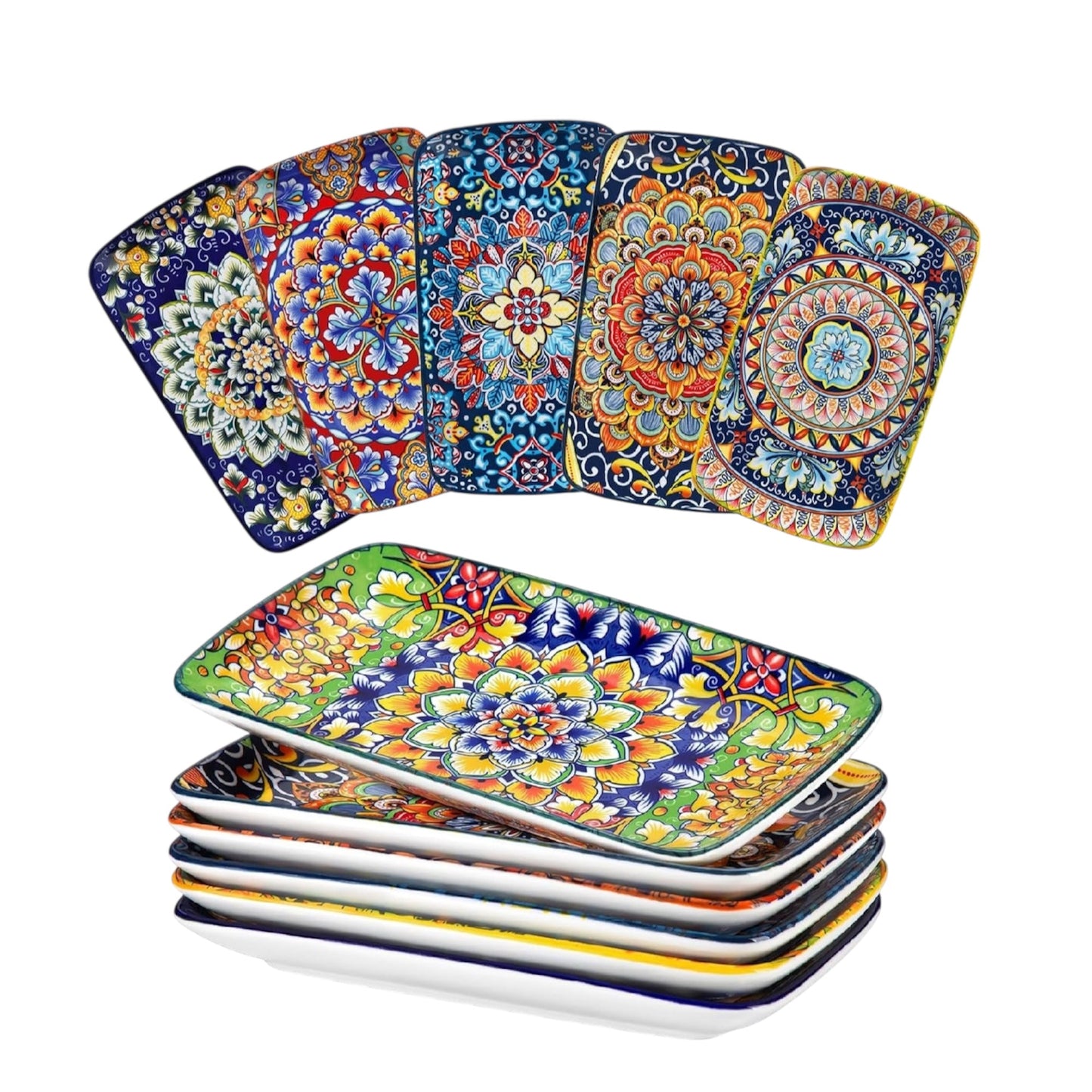 Vancasso SIMI Serving Platter, 9.5 in Small Serving Dishes, Porcelain Rectangle Serving Plates Set of 6, Dishwasher and Microwave Safe, Sushi Platters for Party