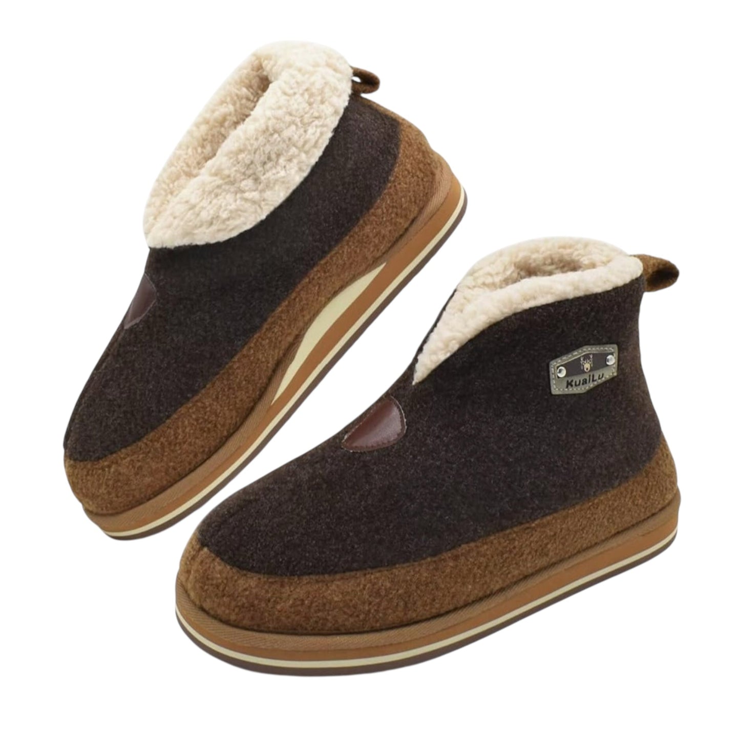 KuaiLu Mens Felt Winter Warm Boot Slippers Cosy Memory Foam Fleece Lined Bootie Slippers with Comfy Arch Support House Shoes Non-Slip Indoor Outdoor Hard Sole