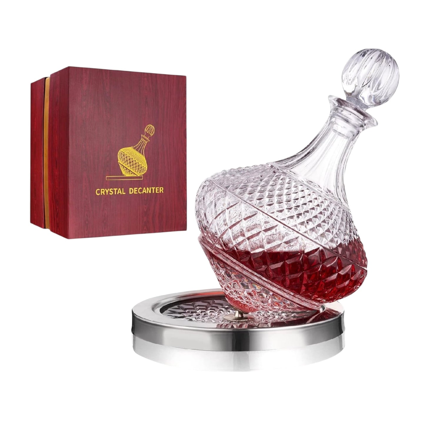 Paysky Carafe à Décanter Rotative avec Couvercle, Carafe à Décanter en Verre Cristal Unique + Coffret Cadeau de Luxe, Carafe pour Vin, Bon Cadeau pour Hommes/Femmes pour une Occasion Spéciale - 1625 ml
