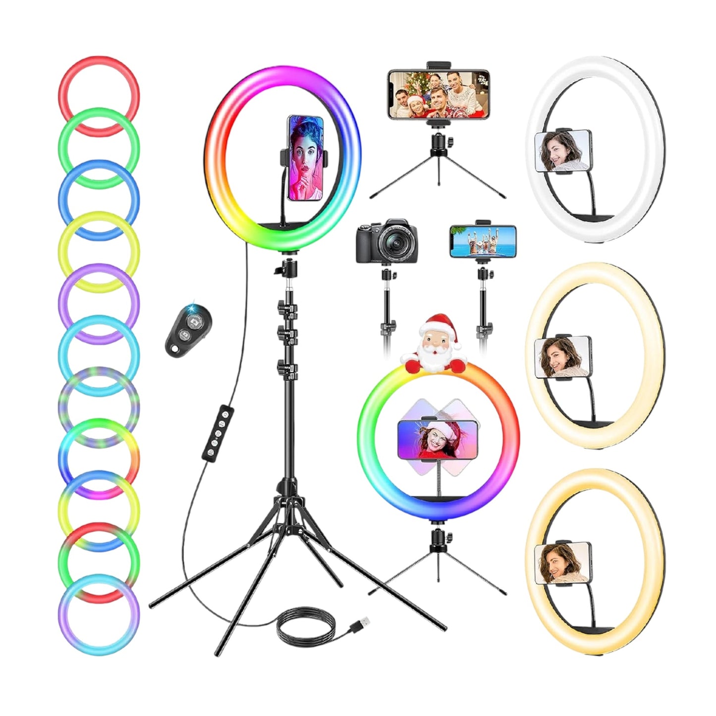 11.5'' Ring Light with Tripod Stand & Phone Holder Tall, LED Professional Selfie Circle Ringlight with Remote for Makeup Youtube, Floor/Desk USB Halo Lamp with 40 RGB Modes 13 Brightness