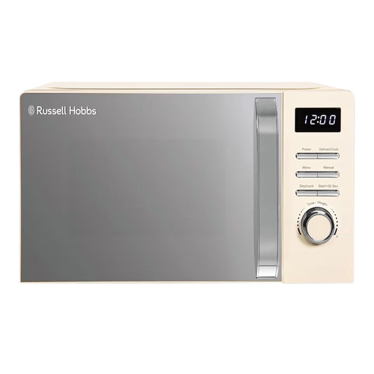 Russell Hobbs Digital Microwave 20L 800W in Cream with 5 Power Levels, Pull Handle Door & Button Control, Clock & Timer, Automatic Defrost, Easy Clean, 8 Auto Cook Menus RHMD818C