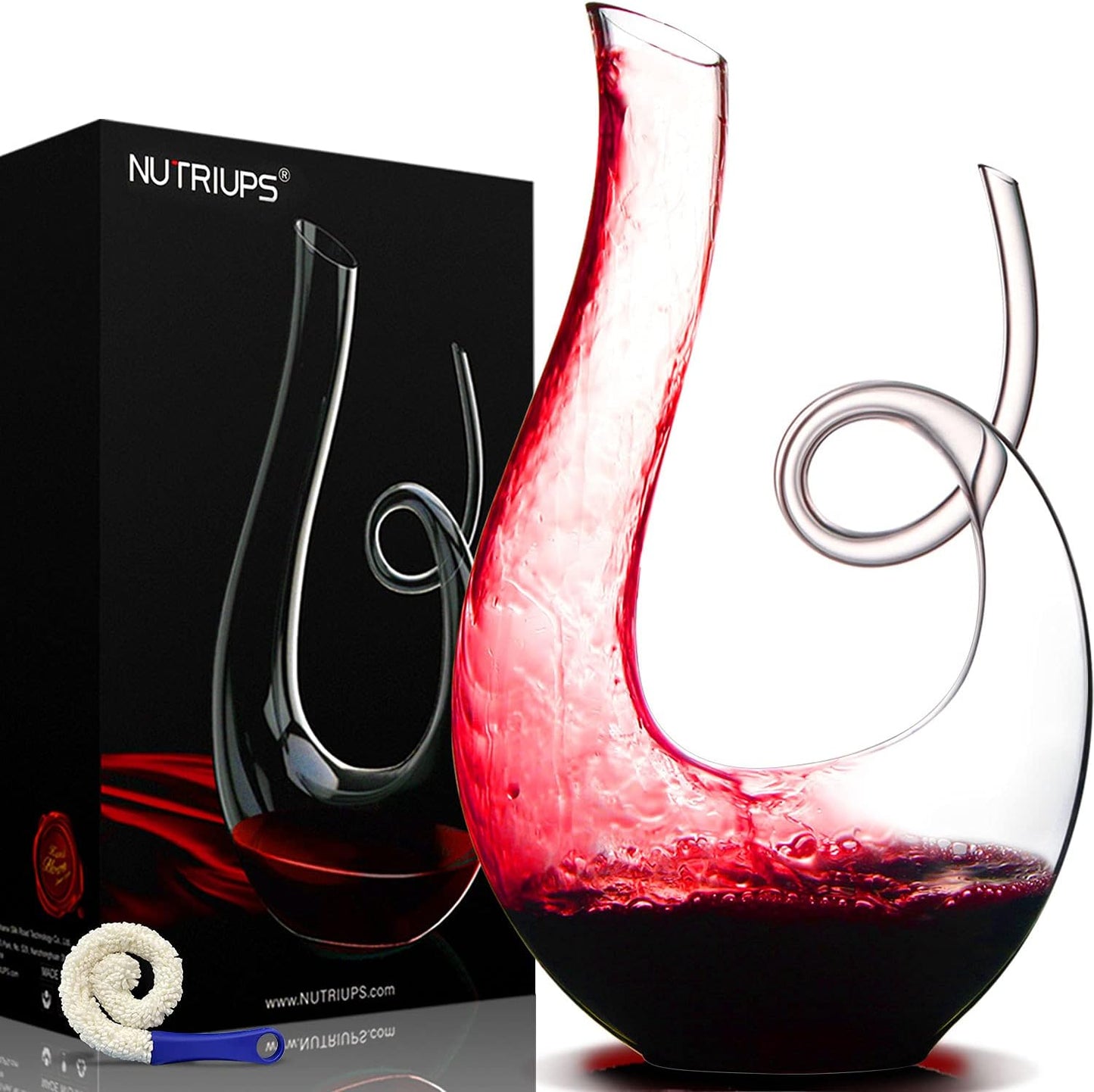 Carafe à décanter NUTRIUPS Swan, soufflée à la main, 1,2 L, motif corne, pour vin rouge, ensemble de 750 ml, sans plomb