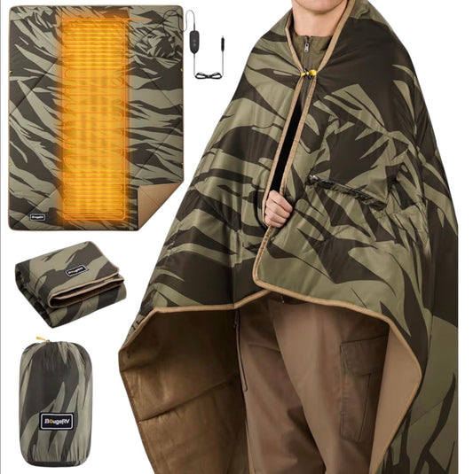 BougeRV 12V Heated Blanket, Electric Car Blanket, 5 Heat Levels, Auto Shutoff, APP Control, 180*130cm, Waterproof, Portable Heated Throw for Truck, SUV, Camping & Travel, Blue (Battery Not Included)