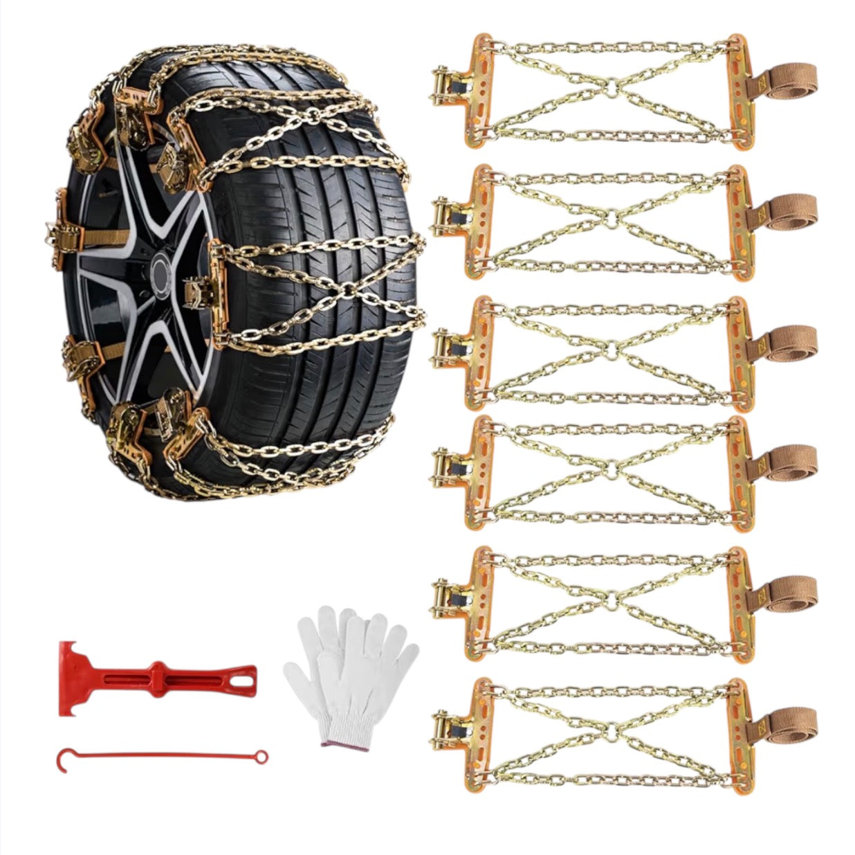 Ninonly Snow Chains for Cars 6PCS Universal Snow Chains Emergency Traction Tire Chains All Season for Vehicle Car Truck SUV fit Tyre Width 195mm-265mm for Mud,Sand, Snow,Ice,Climbing