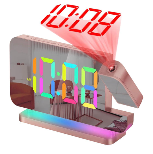 SZELAM Projection Alarm Clock,7.4 in LED Mirror Digital Clocks Projection on Ceiling Wall,with RGB Night Light,USB C Charging Port,Auto Dimming,Modern Desk Clock for Bedroom Decor - Rose Gold