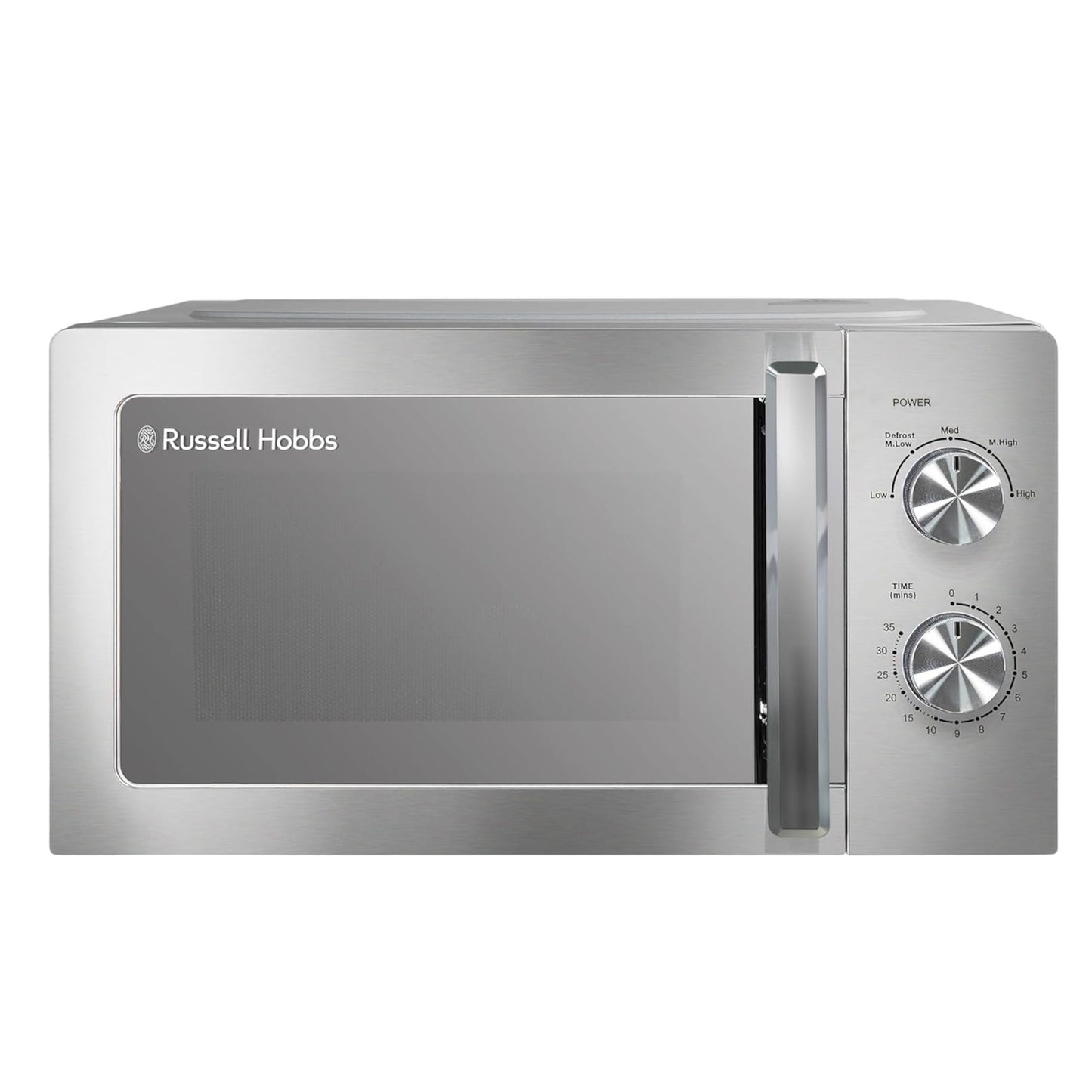 Russell Hobbs Stainless Steel Microwave 20 Litre 800W Solo Manual with 5 Power Levels, Defrost Function & Easy Clean, 35 Minute Timer, RHMM827SS