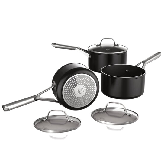 ZEROSTICK Essentials Cookware 3-Piece Saucepan Set with Glass Lids, Non-Stick, Long Lasting, Forged Aluminium Pan Set, Induction Compatible, Oven Safe to 260°C, Black C13000UK