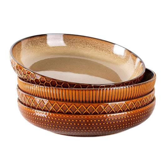 GBHOME 9.5'' Large Pasta Bowls, 42 Ounce Stoneware Salad Bowls for Kitchen, Ceramic Serving Bowls with Textured Pattern for Pasta,Fruit, Stews,Noodle, House-Warming Gift,Set of 4