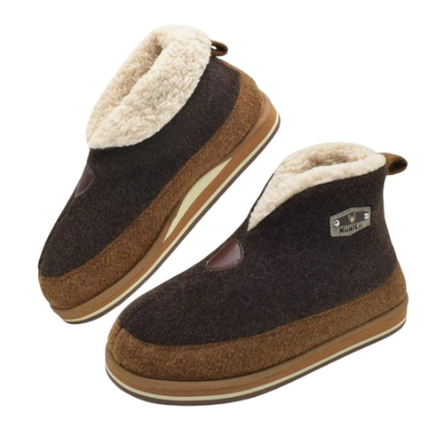 KuaiLu Mens Felt Winter Warm Boot Slippers Cosy Memory Foam Fleece Lined Bootie Slippers with Comfy Arch Support House Shoes Non-Slip Indoor Outdoor Hard Sole
