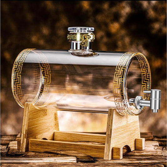 Glass Barrel Dispenser with Tap, Whiskey Decanter Set 5L Whiskey Barrel Whiskey Decanter Drink Dispenser for Wine for Scotch Bourbon Vodka Rum and Liquor Party Drink (A)