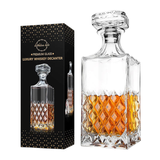 Whiskey Decanter,849Ml Non-Lead Crystal Whiskey Decanter with Stopper in Gift Box,Premium Bourbon Decanter,Liquor Decanter for Whiskey,Bourbon,Whiskey Carafe for Men