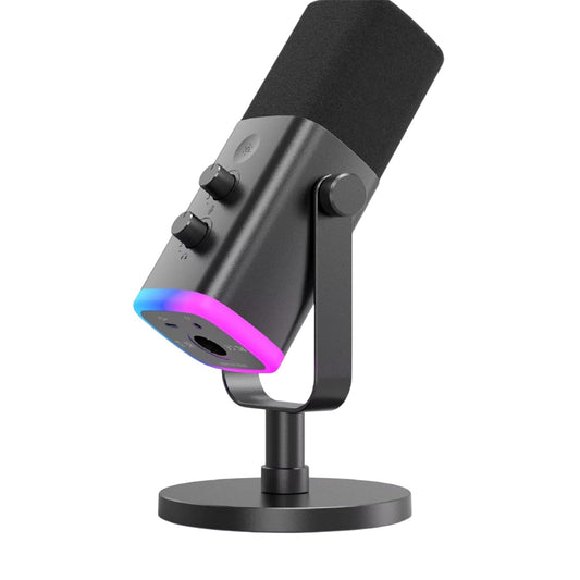 Microphone de jeu FIFINE XLR/USB, microphone de streaming dynamique de studio, microphone de bureau pour ordinateur pour podcast, voix off, enregistrement, avec RGB, sourdine, prise casque de monitoring, bouton de gain, noir-Am8