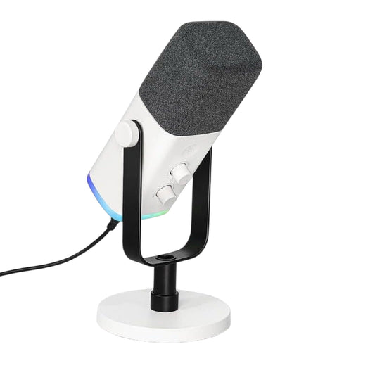 Microphone de jeu PC FIFINE, Microphone XLR/USB pour l'enregistrement de podcast, Micro dynamique avec RVB, Coupure de micro, Prise casque de monitoring pour ordinateur/Ps4/Ps5, pour la voix off, le chant, l'enregistrement vidéo - Ampligame AM8 Blanc