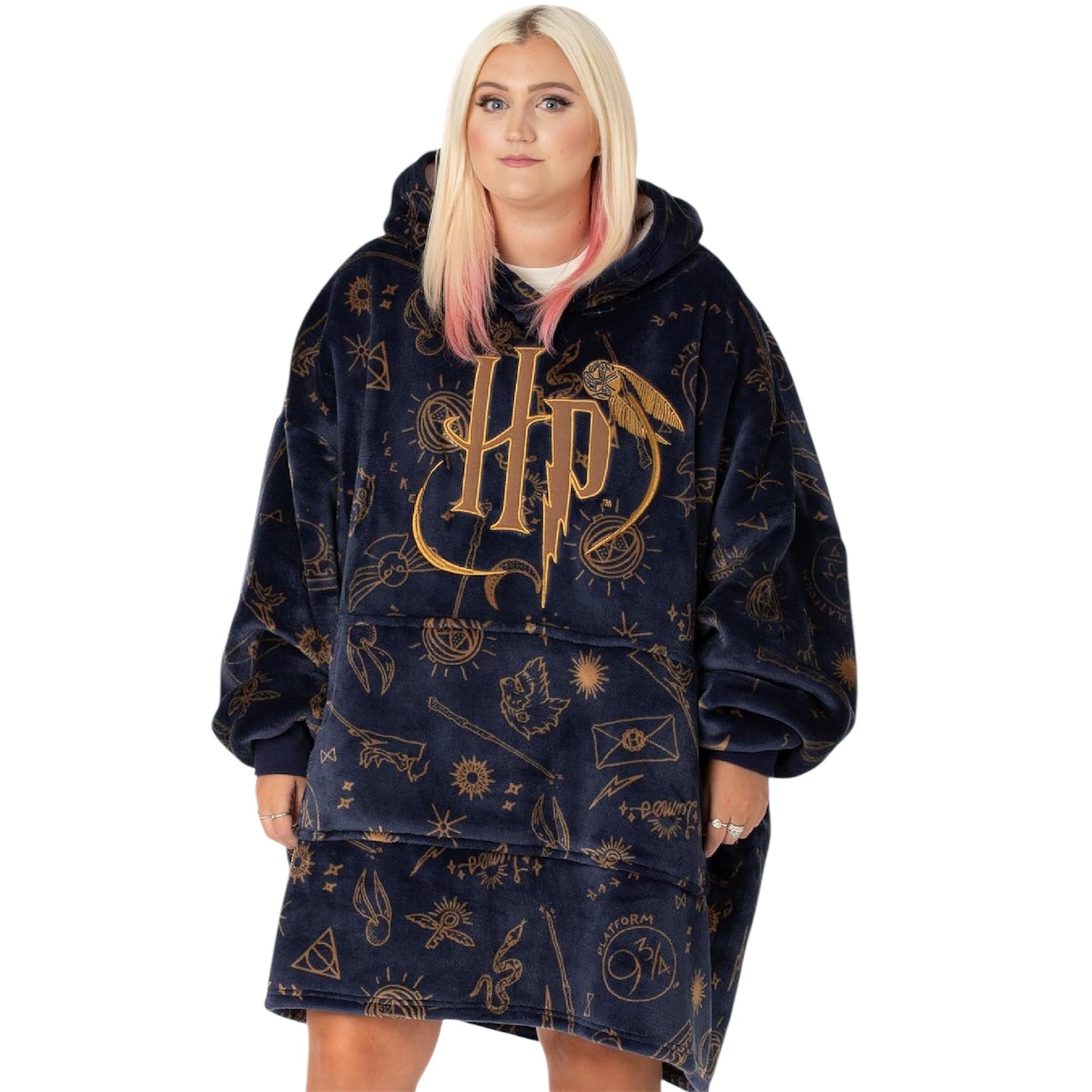 Vuddie Oversized Blanket Hoodie for Men and Women, Icons and Logo, Fluffy Fleece Pullover, One Size Sweatshirt with Large Pocket