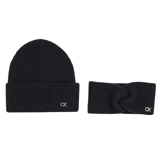 Calvin Klein Women’s CK Metal Beanie & Headband Gift Set, Black (Ck Black), One Size