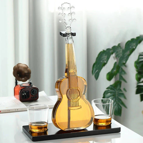 Ensemble Carafe Guitare 1000ml – Bouteille de Vin et Whisky Artistique avec Verre – Ornement de Bar Unique sur le Thème de la Musique